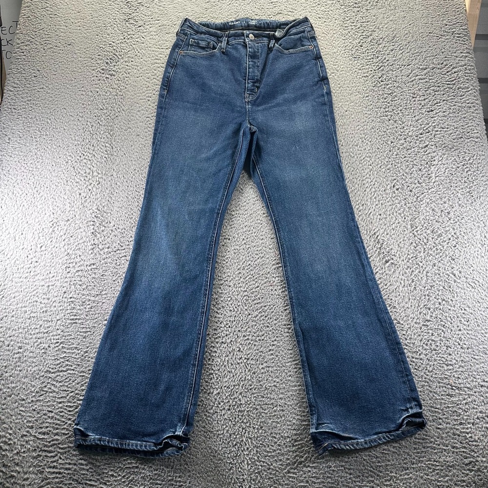 Old Navy Jeans Women 8 Blue Cotton Denim Flared High-Rise Workwear Faded Stretch